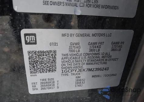 2021 Chevrolet Silverado 1500 4Wd Short Bed Lt With 2Fl из США, поврежденный, VIN 1GCPYJEK7MZ396243